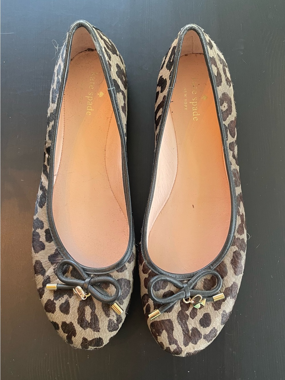 Kate Spade Leopard-Print calf hair Ballet Flats with Bow Detail - Brown & Black